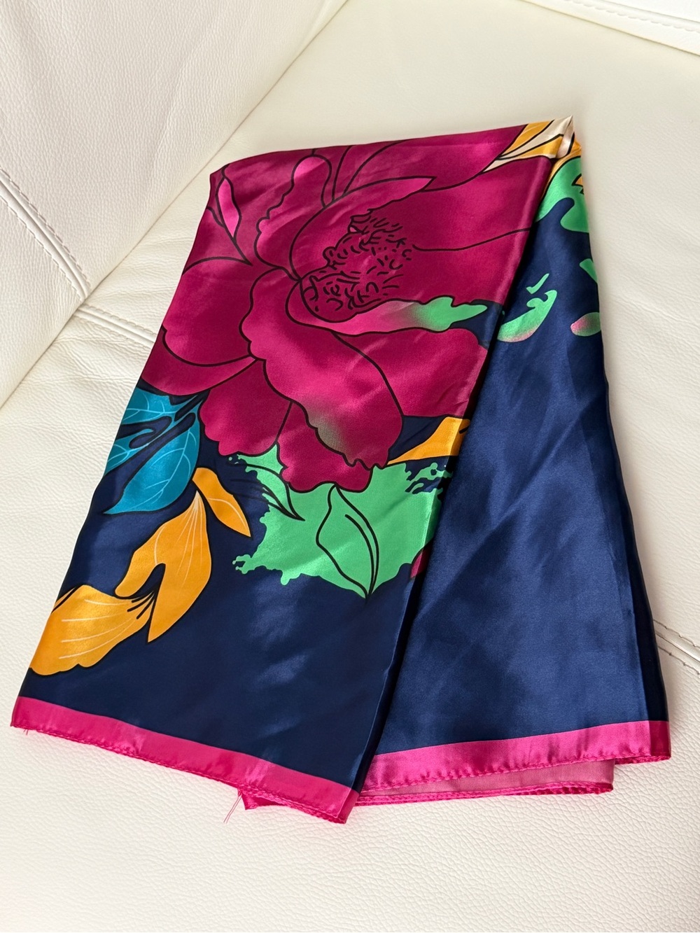 Floral Print Scarf - Navy & Fuchsia